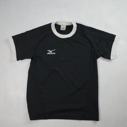Vintage Mizuno Black Soccer Jersey Black White Ringer Short Sleeve T-Shirt Small