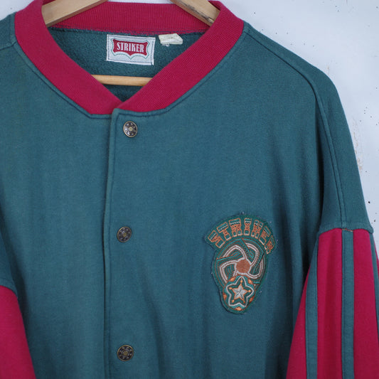 Striker Vintage Two Tone Faded Varsity Bomber Jacket Green Red Men's Large