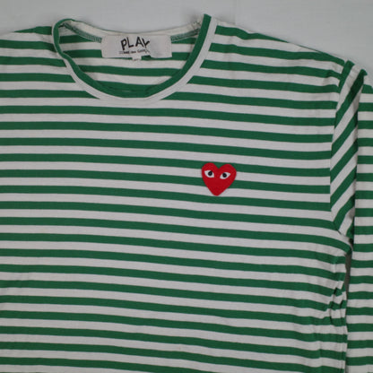 Comme Des Garcons CDG Play Green and White Striped Long Sleeve Crewneck T-shirt XL