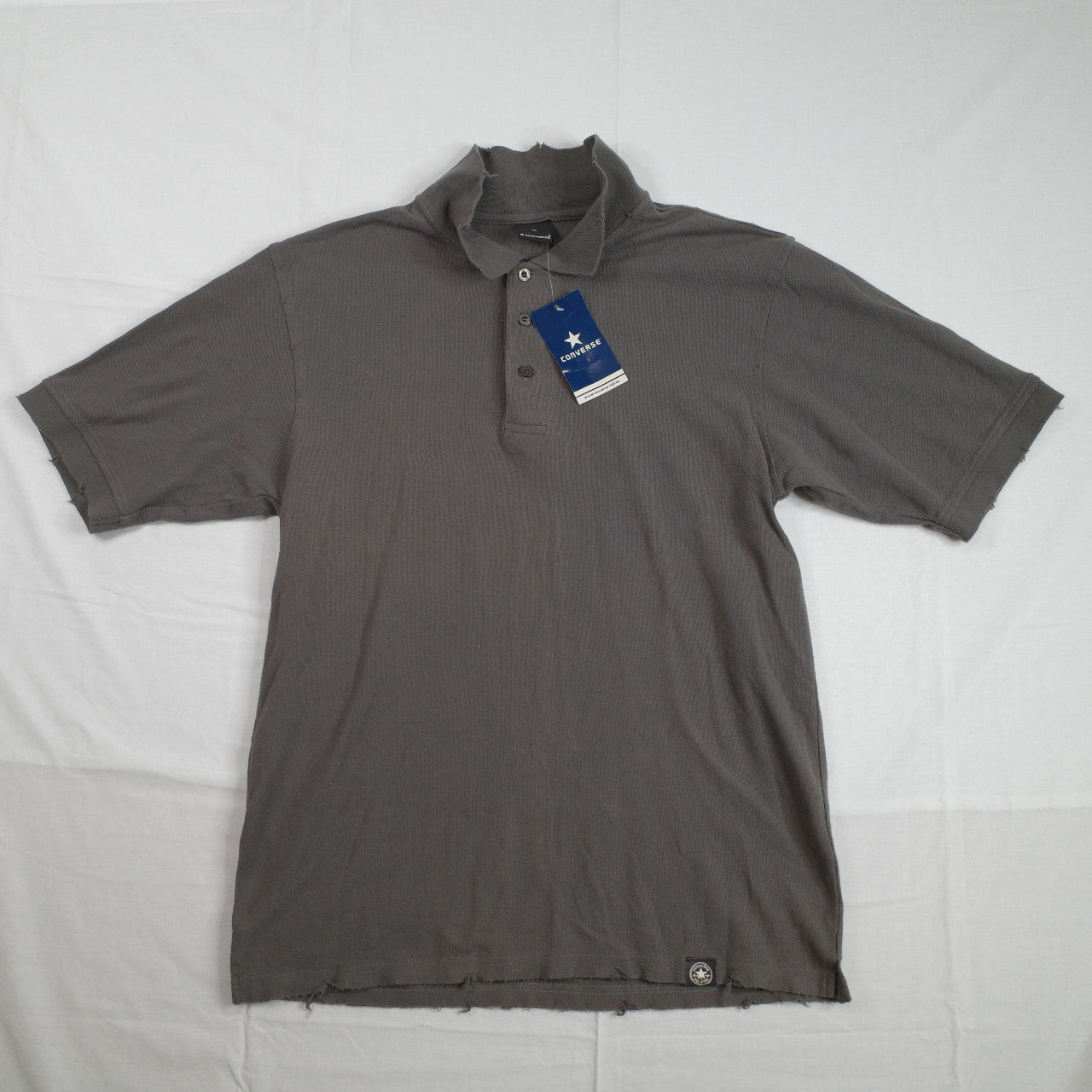 Vintage Converse Distressed Dark Grey Mens Short Sleeve Polo Medium New
