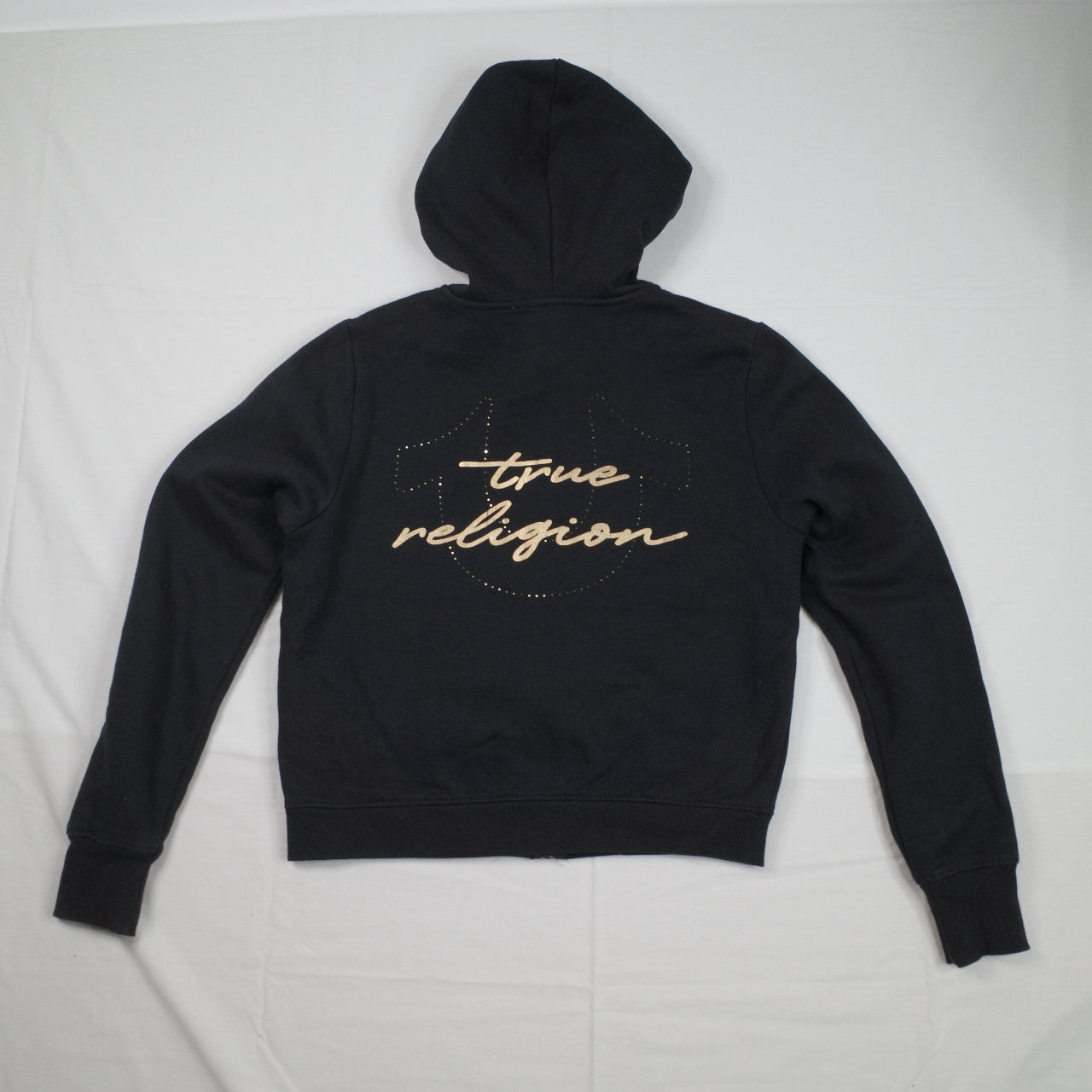 True Religion Women’s Black Full Zip Hoodie Womens Medium Gold Logo