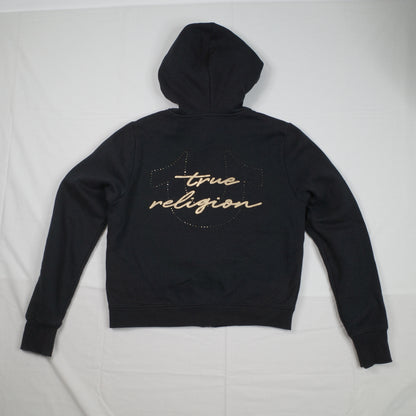 True Religion Women’s Black Full Zip Hoodie Womens Medium Gold Logo