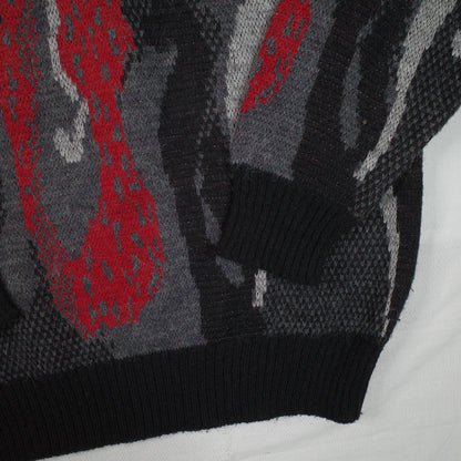 Roger David 1980's Cable Knit Red Grey Mens XL