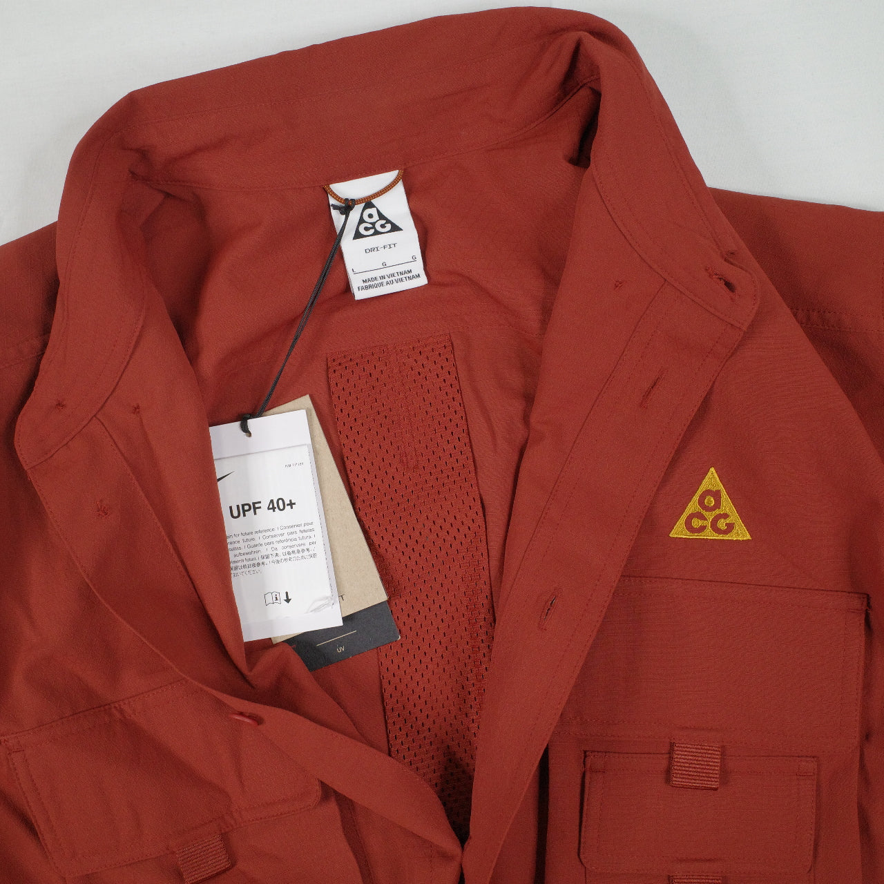 Nike ACG Dri-FIT UV Dev Trail Track Set Full Long Sleeve Button Up Pants Brown Mens Large SET NEW