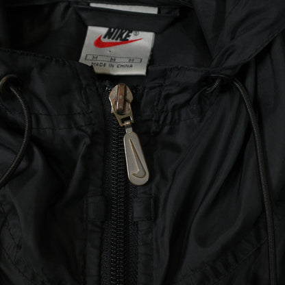 Vintage Nike Nylon Black Big Back Windbreaker Swoosh Coat Jacket Overcoat Mens Medium