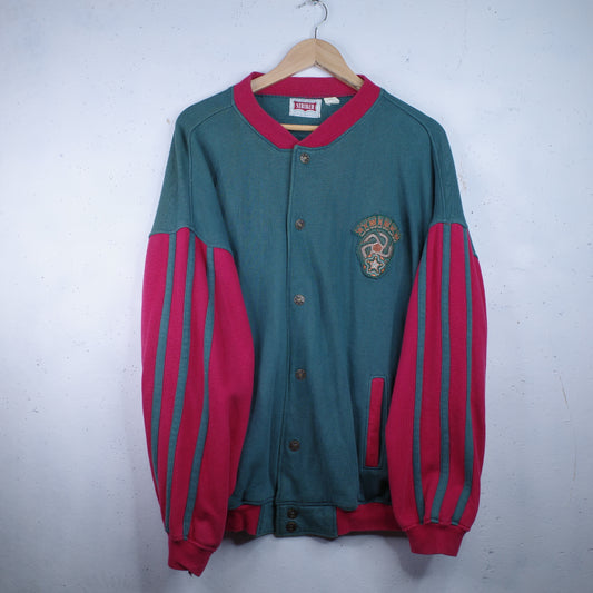 Striker Vintage Two Tone Faded Varsity Bomber Jacket Green Red Men's Large