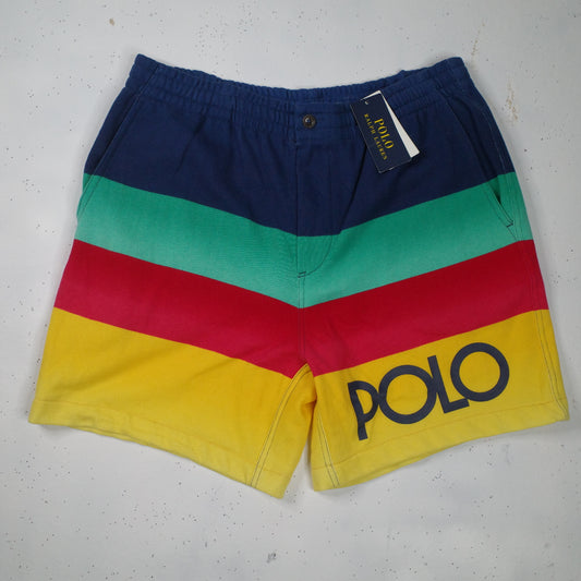 Polo Ralph Lauren Rainbow Polo Spell Out Logo Shorts Drawstring Mens Large NWT