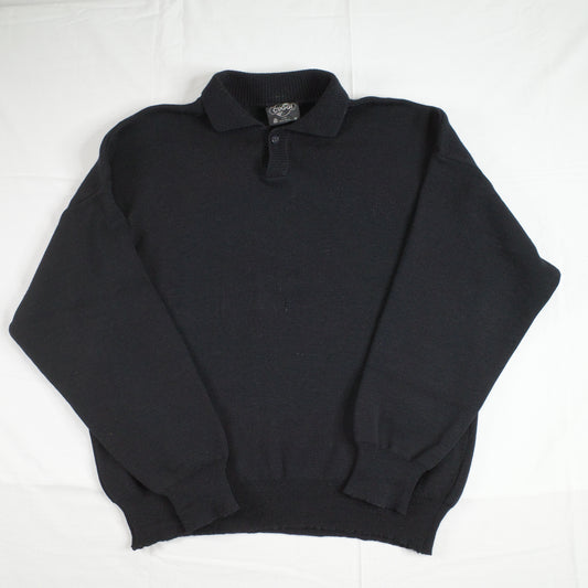 Vintage Coogi 80's Black Wool Cuggi Quarter Button Sweater Black Mens Medium