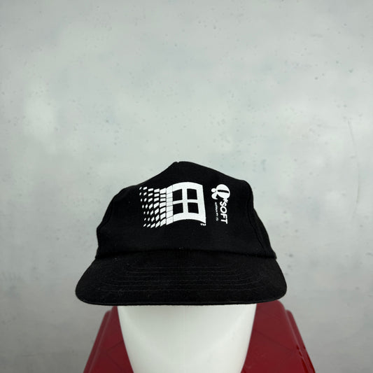 Vintage Q Soft Microsoft Black Snapback Hat