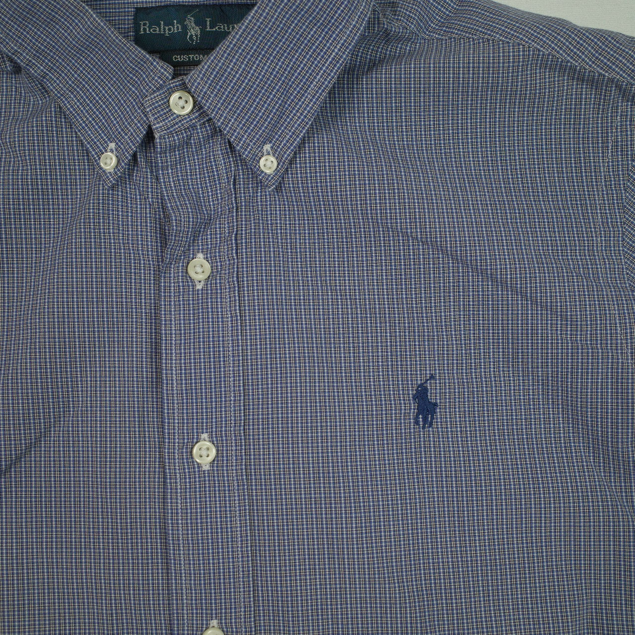 Polo Ralph Lauren Checkered Short Sleeve Blue Button Up Shirt Mens Medium