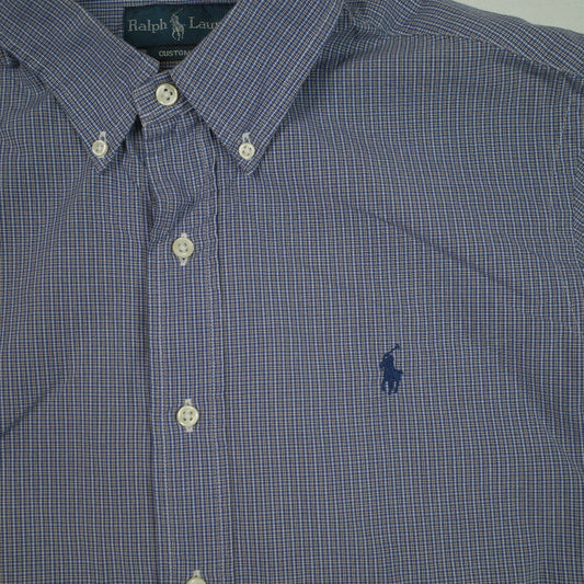Polo Ralph Lauren Checkered Short Sleeve Blue Button Up Shirt Mens Medium