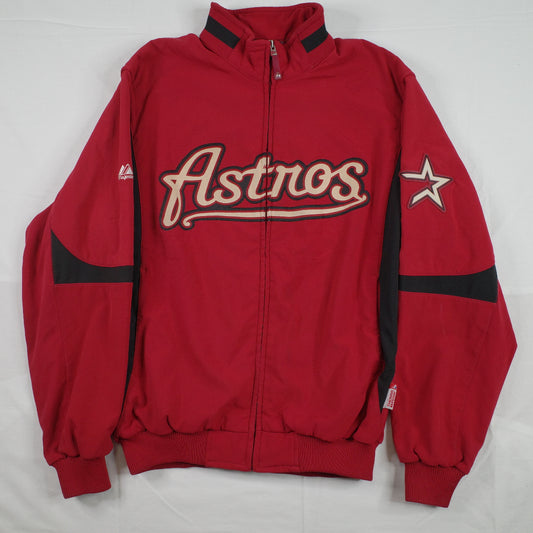 Houston Astros Jacket Mens Large Red Black MLB Baseball Majestic Full Zip Script