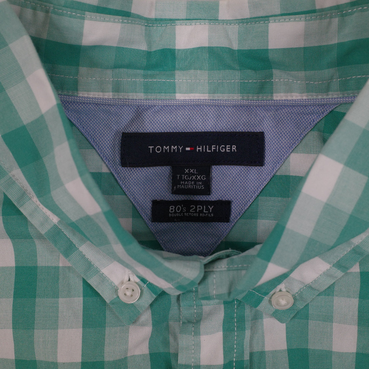 Tommy Hilfiger Button Up Shirt Mens Large Green Grid 80s 2-Ply Fabric Casual