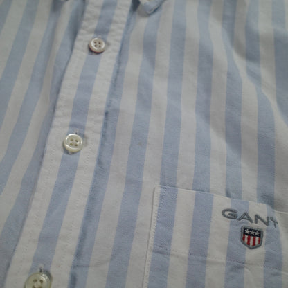Gant Oxford Banker Blue White Stripe Cotton Button Up Mens 2XL