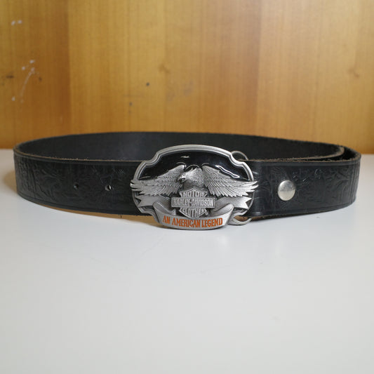 Harley Davidson 1989 Cycles Metal Belt Buckle USA Made Leather Embossed Belt Siskiyou