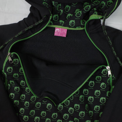 Heidi dot com 2 Zip Neon Black Hooded Zip Up Jacket Unisex XL