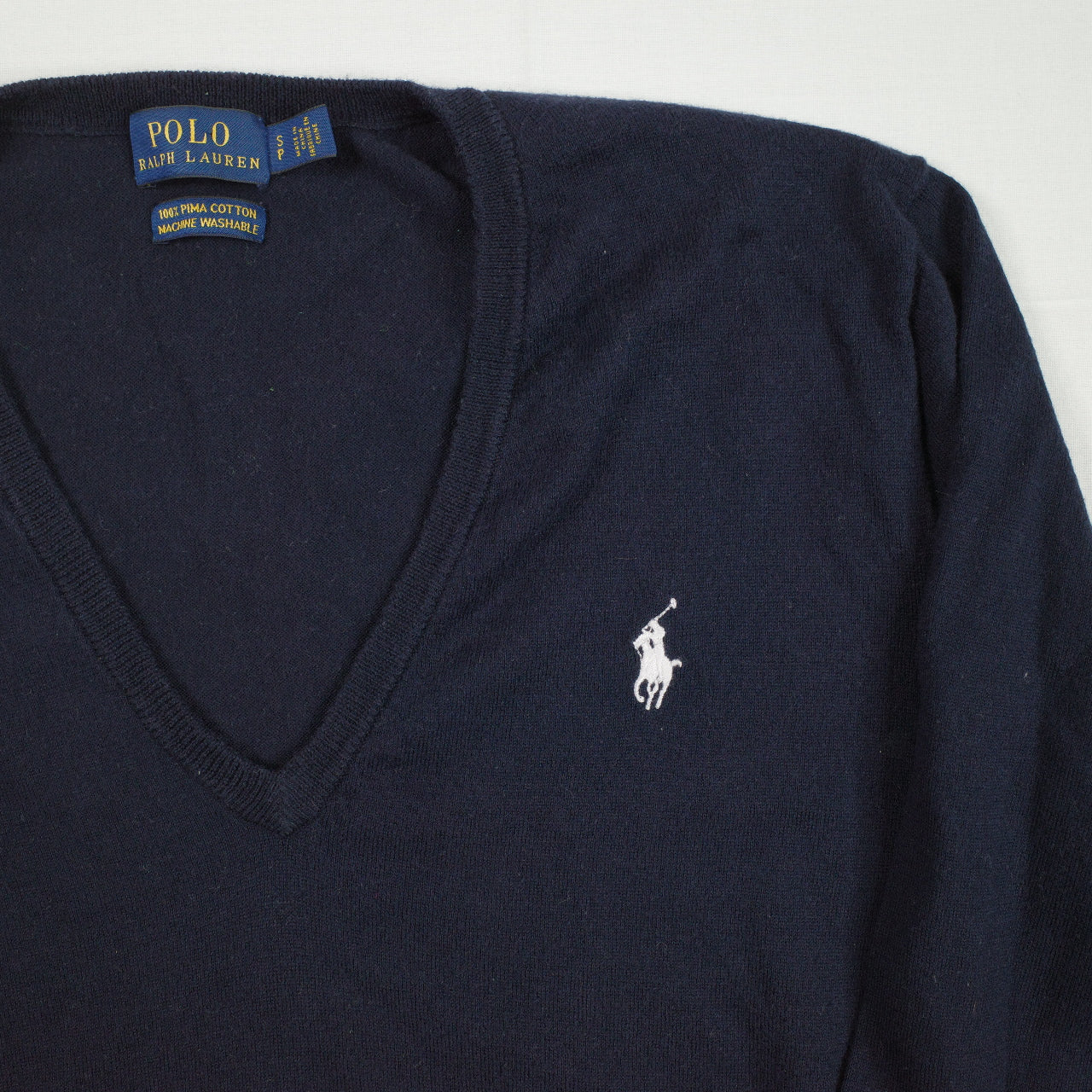 Polo Ralph Lauren Sweater Womens Small Navy Pima Cotton V Neck Knit Pullover