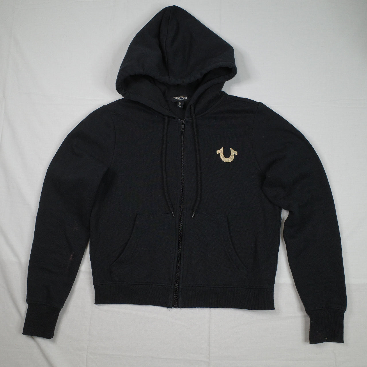 True Religion Women’s Black Full Zip Hoodie Womens Medium Gold Logo