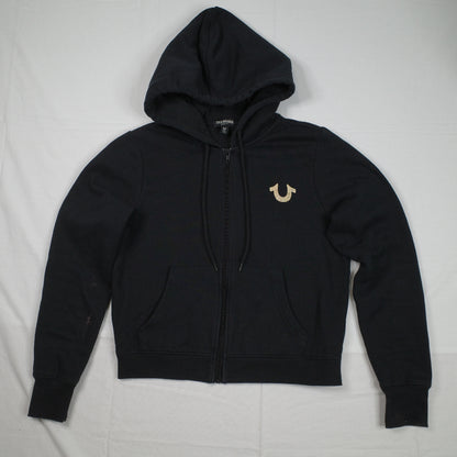 True Religion Women’s Black Full Zip Hoodie Womens Medium Gold Logo