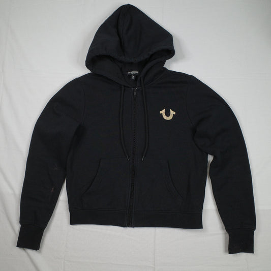 True Religion Women’s Black Full Zip Hoodie Womens Medium Gold Logo