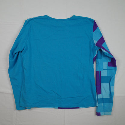 Vintage Hang Ten Retro Block Graphic Blue Purple Long Sleeve T Shirt Womens M