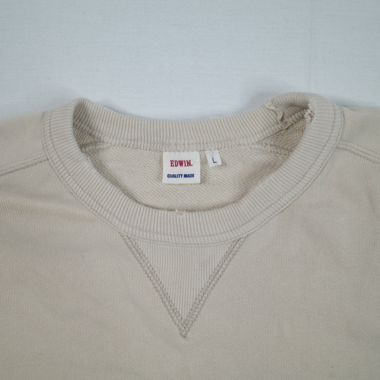 Edwin Heavy Cotton Distressed Sweatshirt Crewneck Beige Mens Large