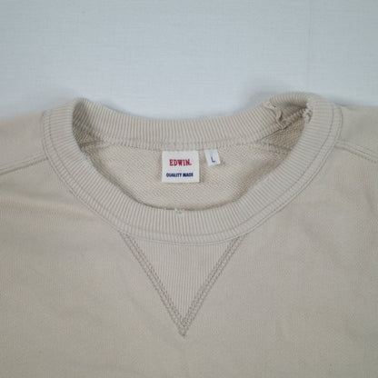 Edwin Heavy Cotton Distressed Sweatshirt Crewneck Beige Mens Large
