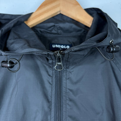 UNIQLO Nylon Hooded Jacket Packable 90s Black Solid Mens Medium