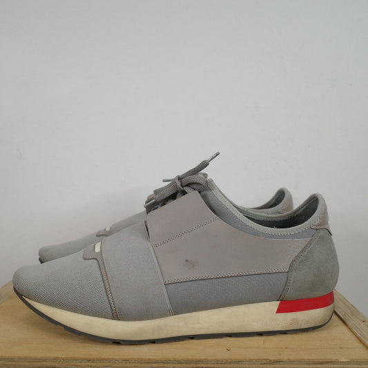 Balenciaga Race Runner Elastic Mesh Leather Grey Mens Size 45