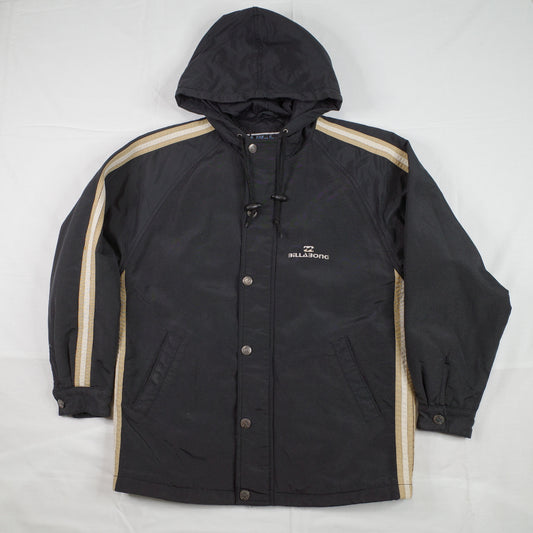 Vintage Billabong Black  Full Zip Hooded Piping Jacket Mens Extra Small 90's