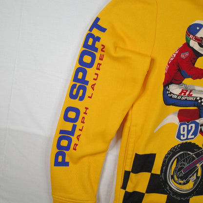 Polo Sport Ralph Lauren Motocross 1992 Yellow Fleece Hooded Sweatshirt Hoodie Mens Small NWT
