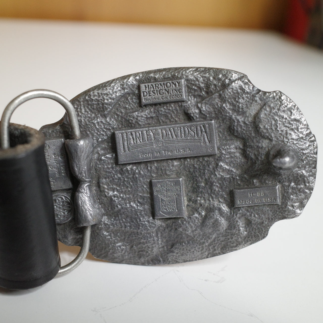 Harley Davidson 1989 Cycles Metal Belt Buckle USA Made Leather Embossed Belt Siskiyou