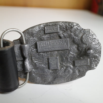Harley Davidson 1989 Cycles Metal Belt Buckle USA Made Leather Embossed Belt Siskiyou
