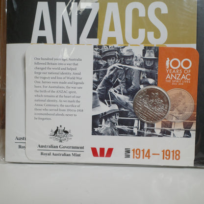 WWI ANZAC COMMEMORATIVE COIN: 1914-1918 (2015 20c COIN 100 YEARS OF ANZAC) WITH BINDER