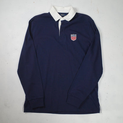 NWT Ralph Lauren Polo Sport K Swiss Embroidered Navy Rugby Polo Mens Medium