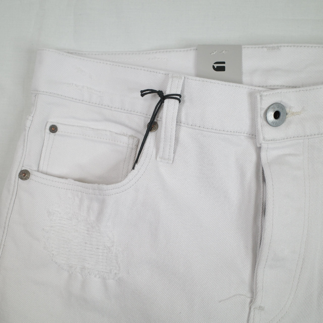 G-Star RAW 3301 Slim Jeans Mens 31x32 White Paper Destroyed Stretch Denim Pants NEW