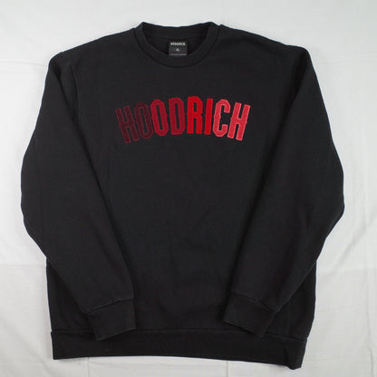 Hoodrich Black Large Crewneck Jumper Sweatshirt Chenille Embroidery Red Mens XL
