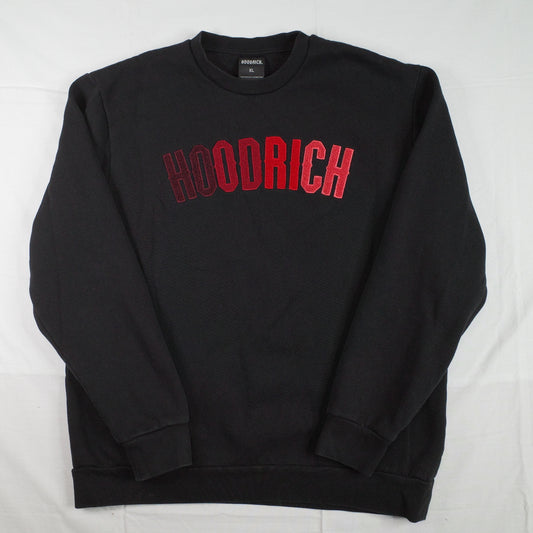 Hoodrich Black Large Crewneck Jumper Sweatshirt Chenille Embroidery Red Mens XL