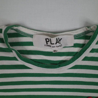Comme Des Garcons CDG Play Green and White Striped Long Sleeve Crewneck T-shirt XL