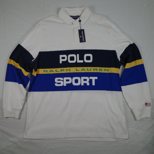 Polo Sport Ralph Lauren Spell Out White Rugby Polo Long Sleeve Mens XXL NWT