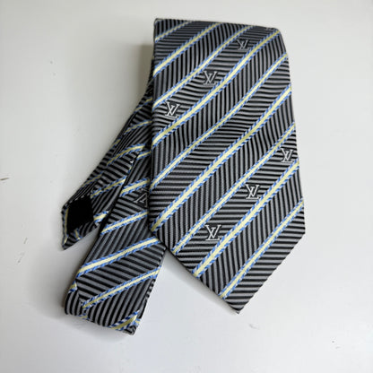 LOUIS VUITTON Silk Neck Tie LV Logo Gray Handmade In Made In Italy