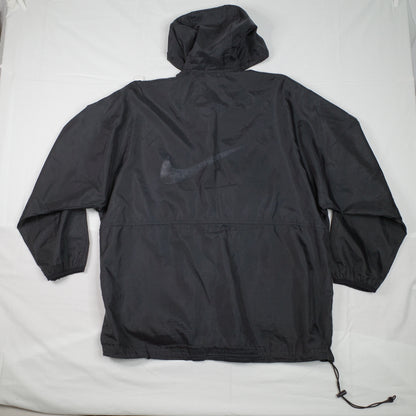 Vintage Nike Nylon Black Big Back Windbreaker Swoosh Coat Jacket Overcoat Mens Medium