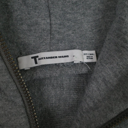 T By Alexander Wang Gray Hoodie Sweater Jacket Unhemmed Sleeves Womens Small