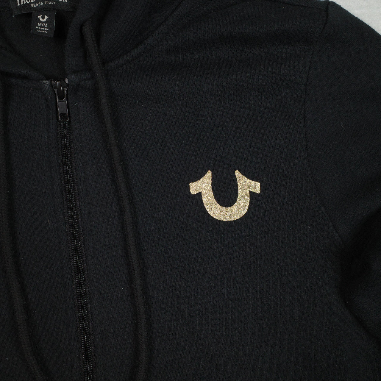 True Religion Women’s Black Full Zip Hoodie Womens Medium Gold Logo