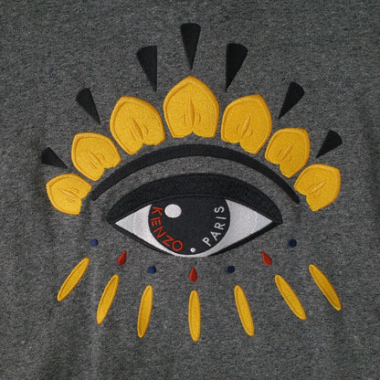 Kenzo Paris Embroidered Eye Sweatshirt Gray Crew Neck Graphic Print Mens XL NWT