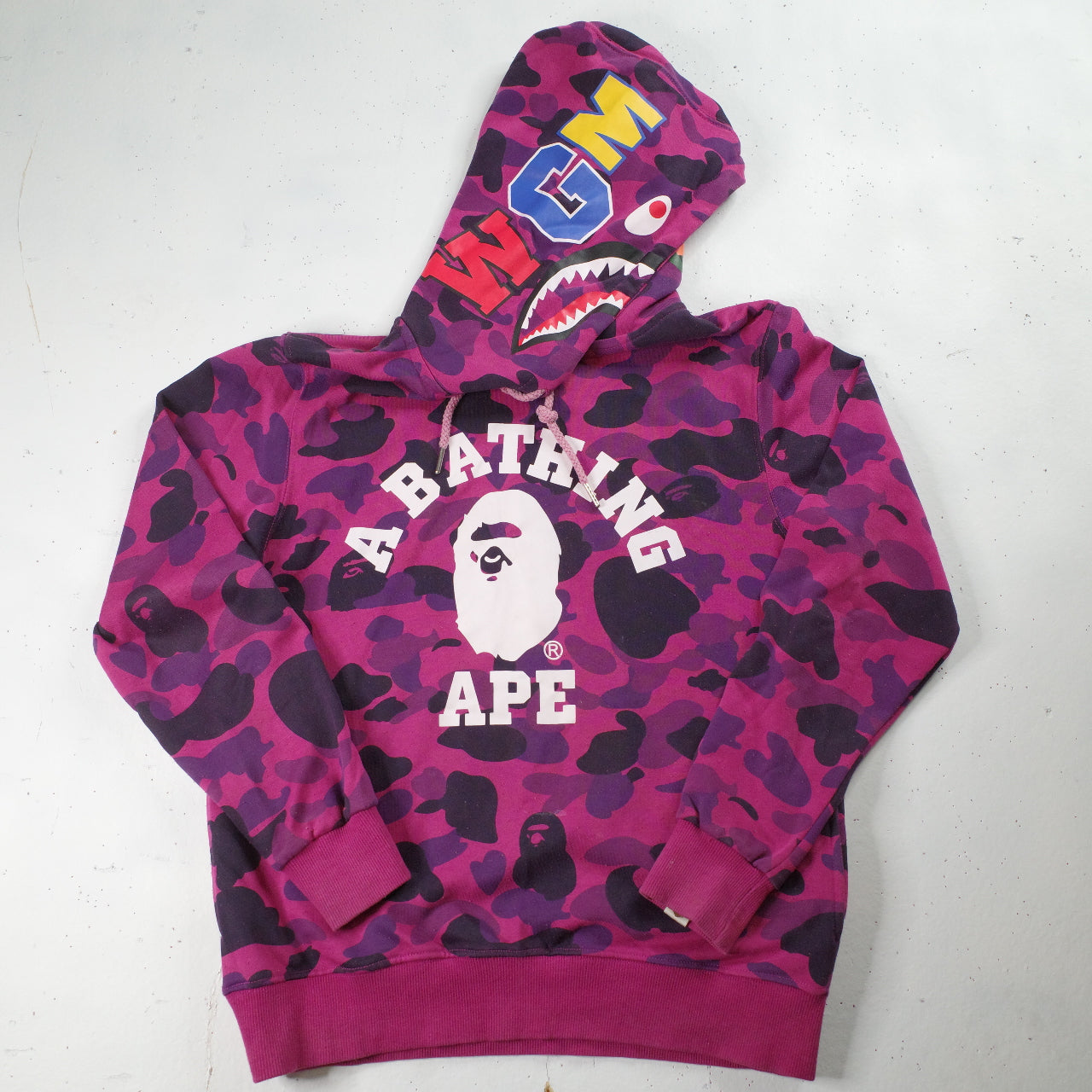 A Bathing Ape Pink Purple Camo College Pullover Hoodie Large Japan Fit