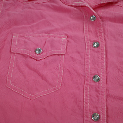 True Religion Womens Western Pink Rhinestone Button Up Long Sleeve Shirt Large
