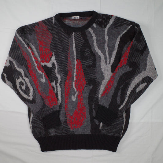 Roger David 1980's Cable Knit Red Grey Mens XL
