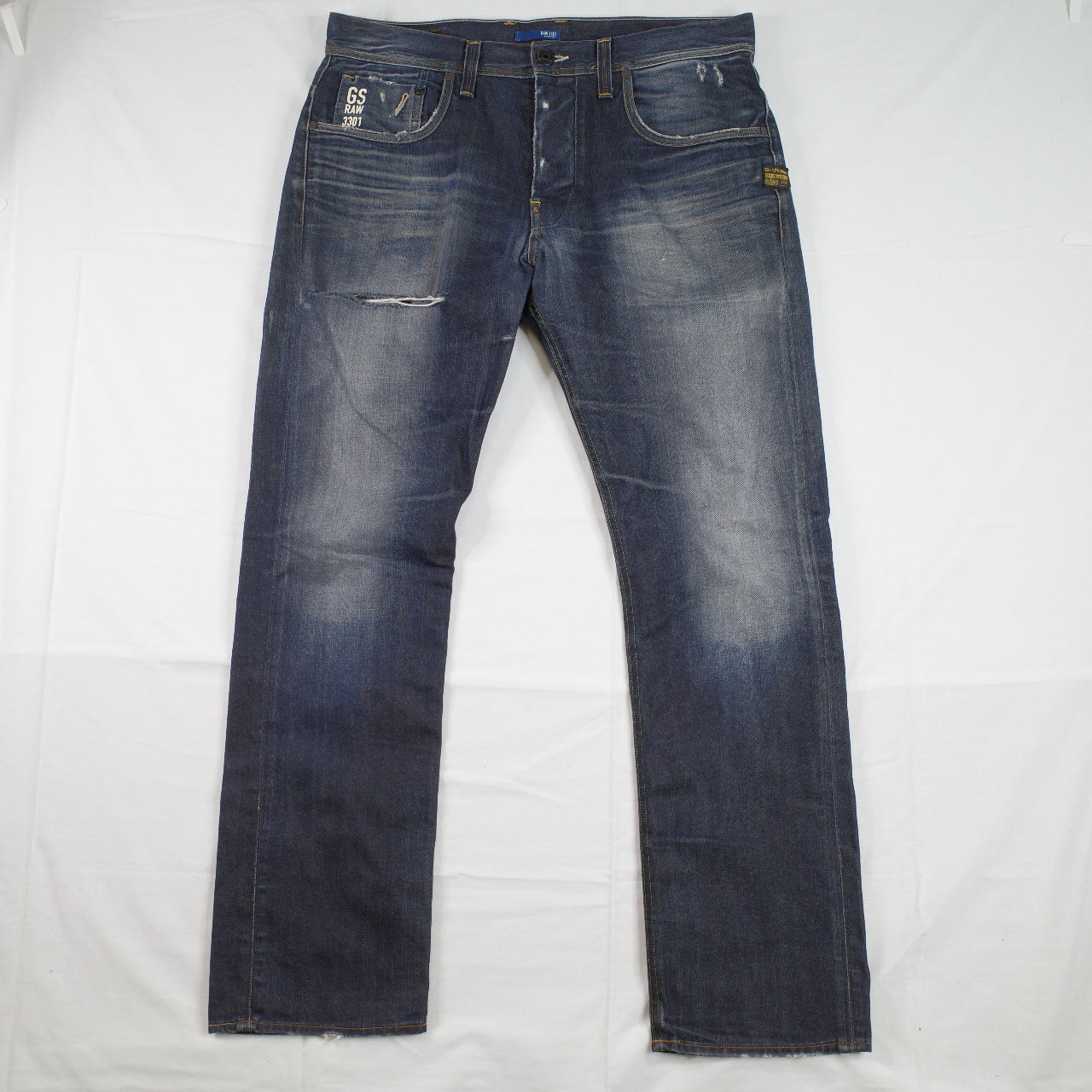 G-Star Raw Men's 3301 Slim Denim Pants Washed Blue Size 34x32