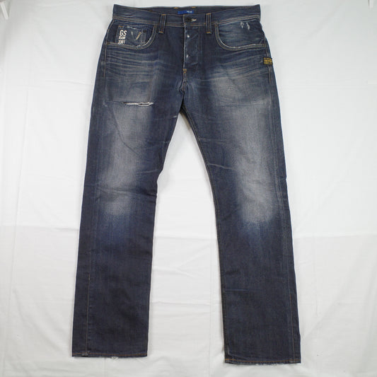 G-Star Raw Men's 3301 Slim Denim Pants Washed Blue Size 34x32